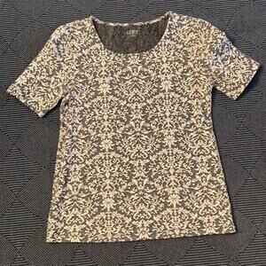 LOFT Shirt Short Sleeve T-Shirt Size Medium Grey with White Pattern